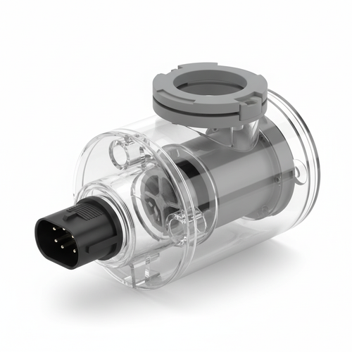 ECOJET Universal Wet End studio shot — 3/4 angle showing snap-lock collar, impeller access port, and electrical connector plug