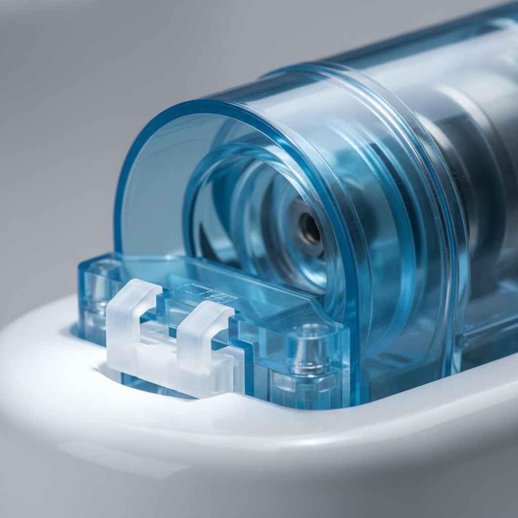 Close-up of ECOJET impeller housing interior showing snap-lock release mechanism and sealed no-pipe design